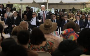 New Zealand First leader Winston speaks during the formal welcome for the government at Waitangi on Monday 5 February 2024.
