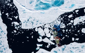 Aerial shot of the German research icebreaker Polarstern.