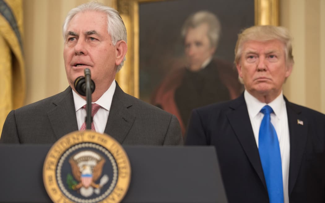 Rex Tillerson speaks after being sworn in as US Secretary of State as US President Donald Trump.