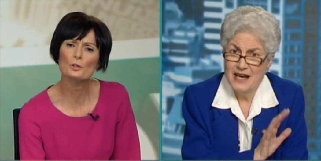 Screenshot of Lisa Owen, from TV3's 'The Nation' quizzing Chief Ombudsman Dame Beverley Wakem in October
