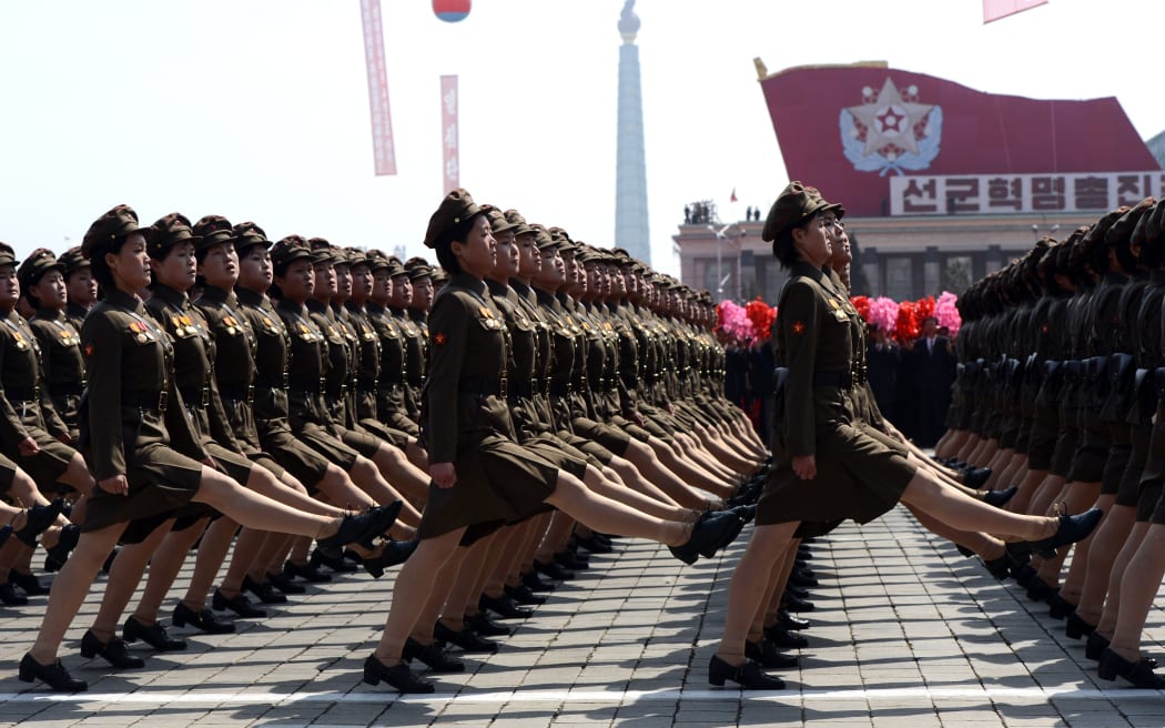 North Korean female soldiers march during a military parade in 2012.