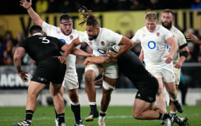 Chandler Cunningham-South playing for England against the All Blacks in the first test at Forsyth Barr Stadium, Dunedin, on Saturday 6 July 2024.