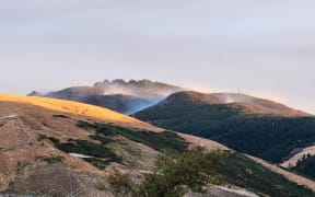 View of the Port Hills fire on Thursday evening from the community hub on corner of Worsley and McVicar roads.