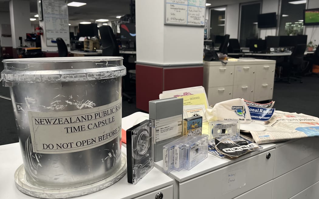 Audio recordings, CDs, lists of hit songs, a copy of The Dominion newspaper and a staff newsletter are among the items discovered in a public radio time capsule, found hidden in a tunnel by Parliament's security services.