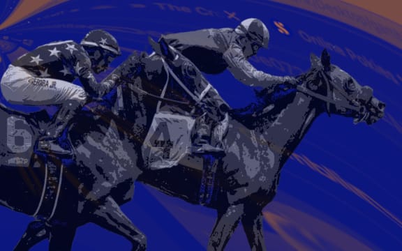 Stylised composite of horse racing and casino advertising
