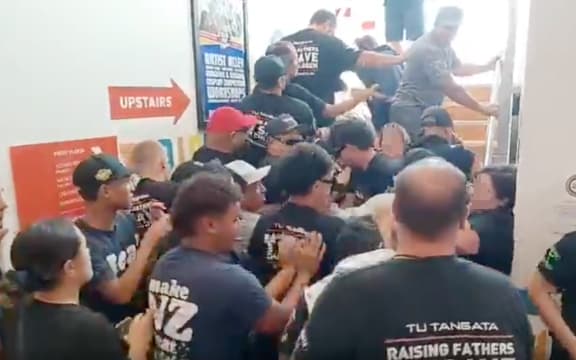 Footage shared by Destiny Church's Brian Tamaki of the Te Atatū protest.