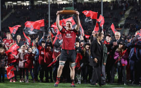 Crusaders captain Scott Barrett celebrates winning the Super Rugby Aotearoa 2021. Crusaders v Chiefs 2021 Super Rugby Aotearoa Final at Orangetheory Stadium, Christchurch, 8 May 2021.