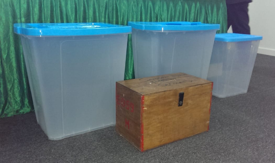 Fiji's new ballot boxes with old box in foreground