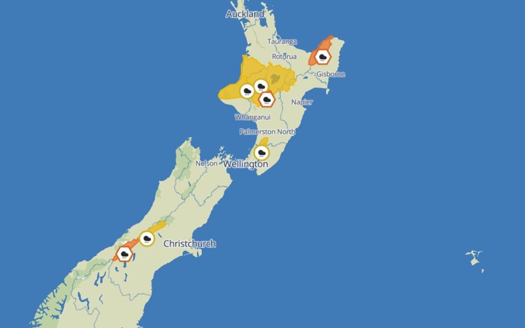 Heavy rain watches are in place in parts of the North and South islands.