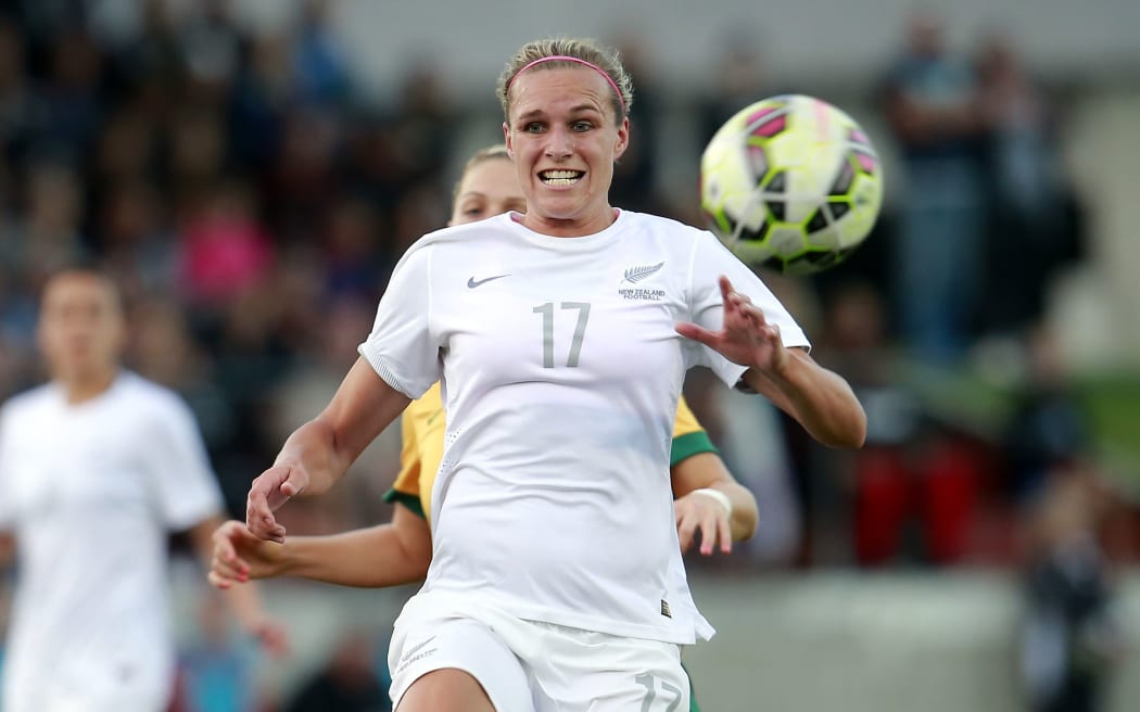 Hannah Wilkinson in action for the Football Ferns