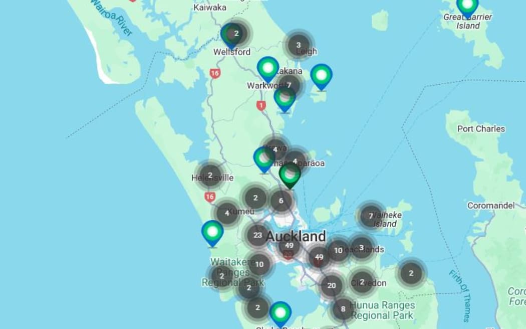 Map of Auckland and Northland broadband internet outage.