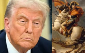Donald Trump (left) and a painting of Napoleon Bonaparte.