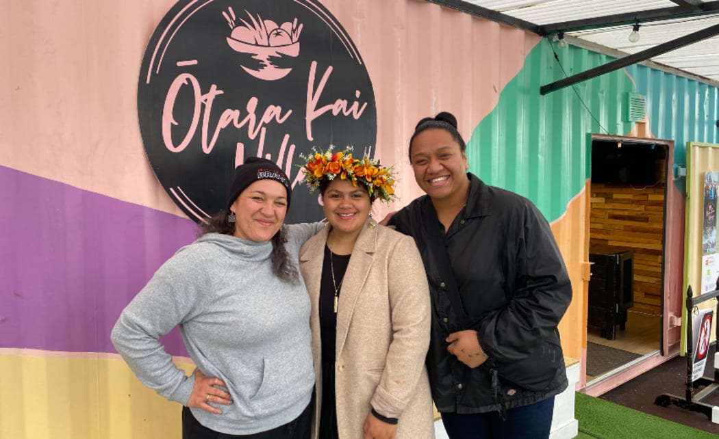 Tash Teaurima, Community Builders NZ Trust director, Terangi Parima and Harmony Siaea from the Ōtara Kai Village.