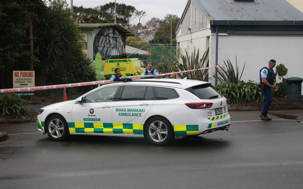 Emergency services attend an incident in the Auckland suburb of Blockhouse Bay on 24 August 2024.