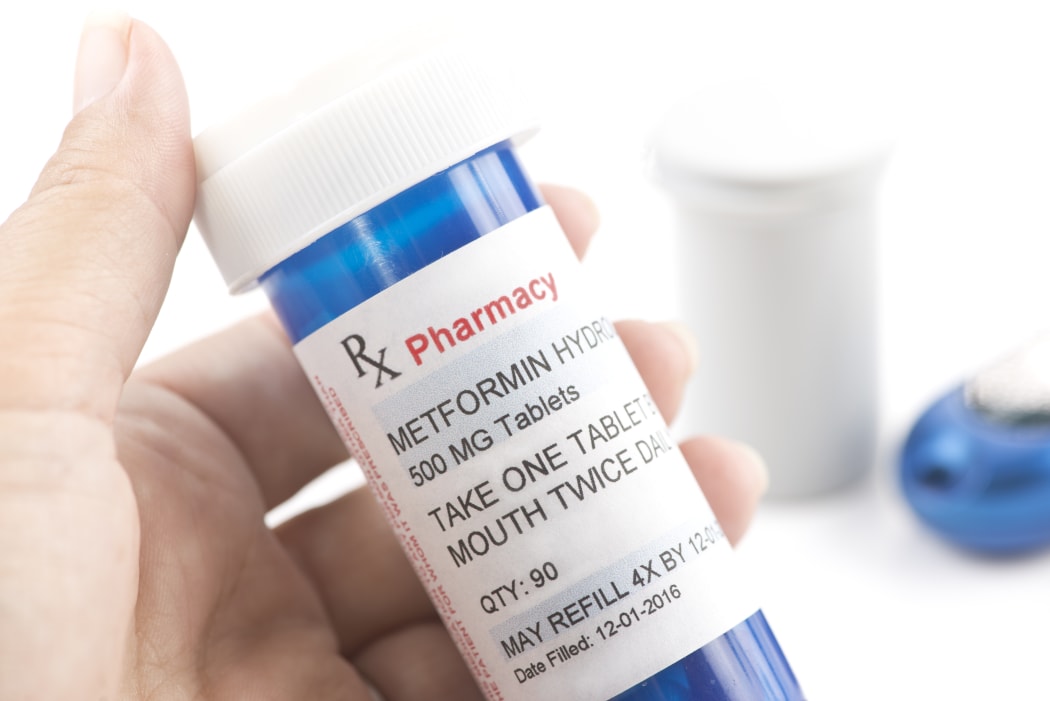 Metformin prescription bottle, metformin is used to treat diabetes.