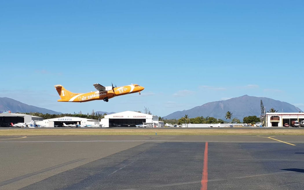 Air Caledonie ATR plane taking off from Noumea's Magenta airport