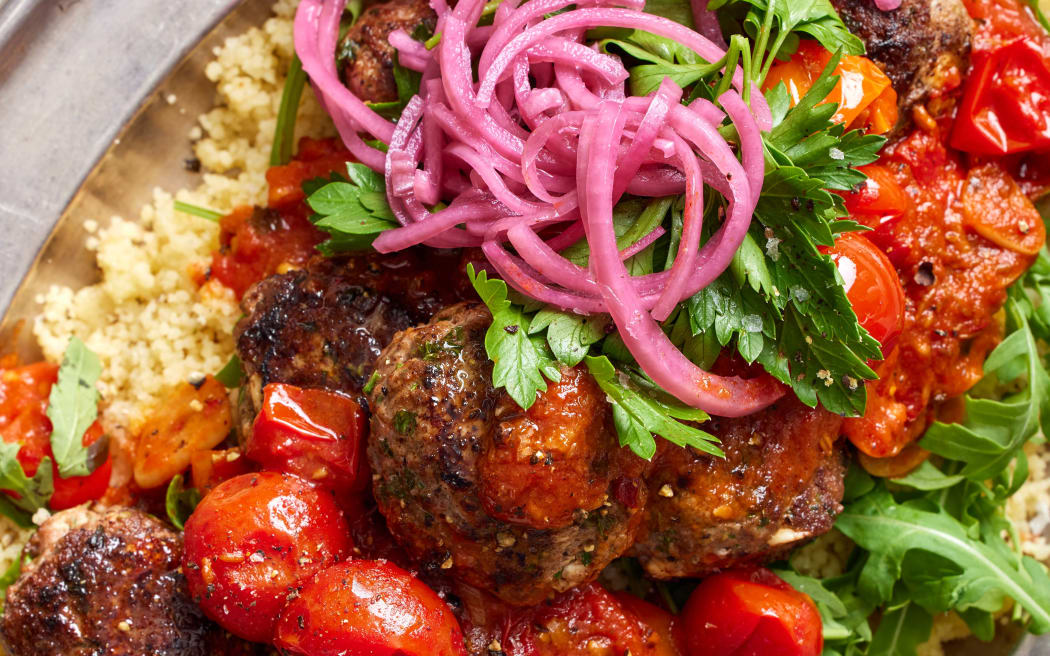 Tasty Lamb Meatballs with Jammy Harissa Tomatoes from Polly Markus's 'Seriously Delicious' cookbook.