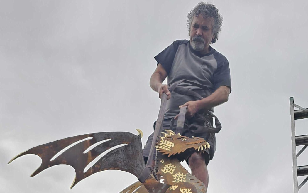 stolen dragon - pic of its installation at Corban Estate Arts Centre in Henderson