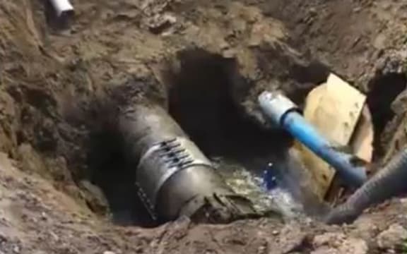 The site of the water leak in Gisborne