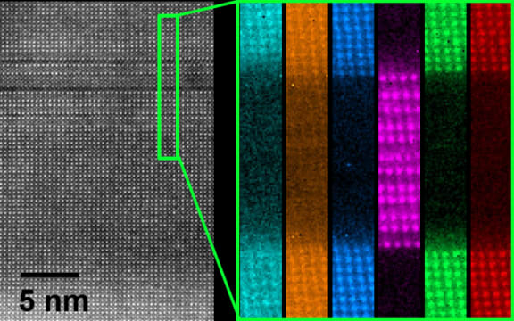A 'superconductor sandwich' as seen under a high-power electron microscope.