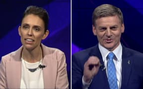 Jacinda Ardern and Bill English at the TV1 debate tonight.