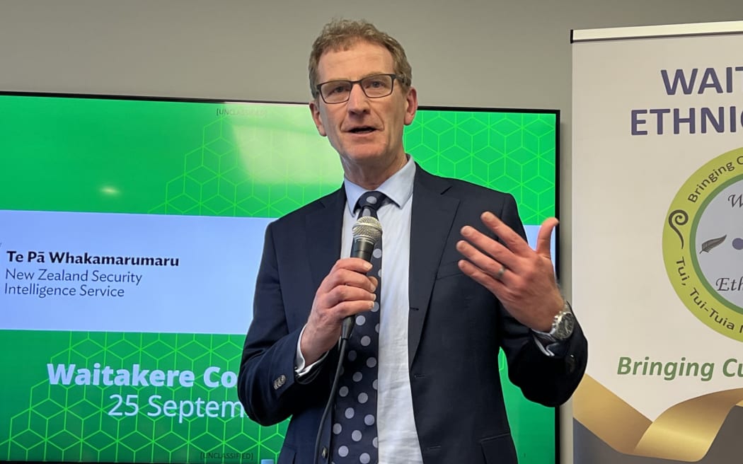Andrew Hampton, director general at NZSIS, speaking at an event organised by the Waitakere Ethnic Board.