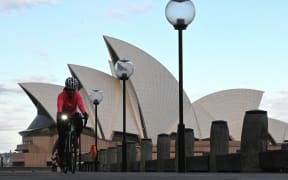 A cyclist in Sydney on Friday 27 August 2021 during the Covid-19 lockdown.