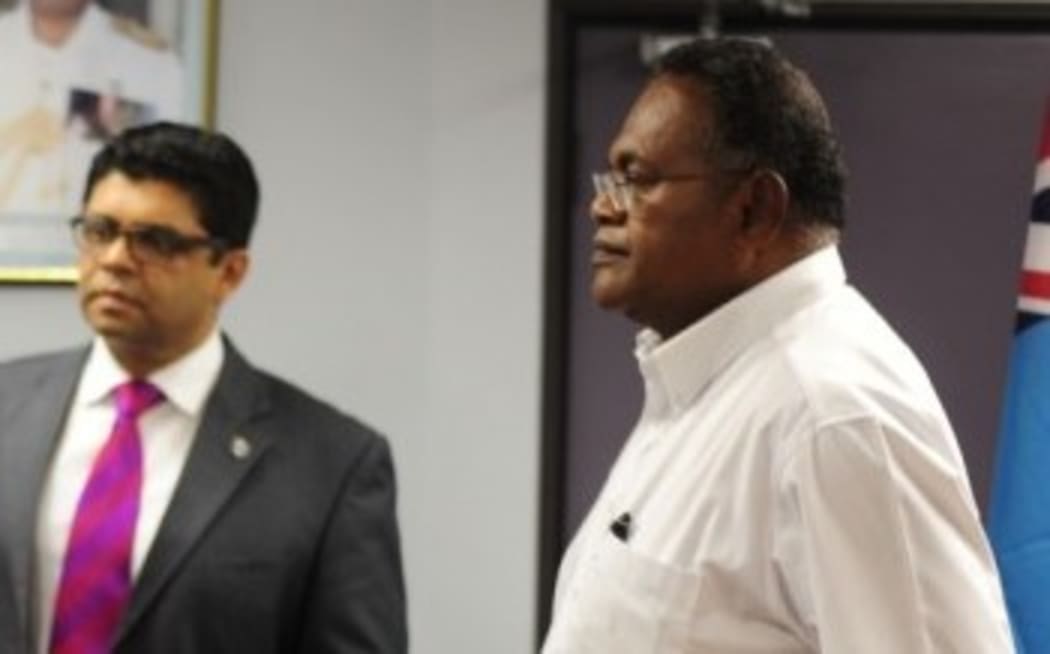 Fiji's Minister of Finance Aiyaz Sayed Khaiyum and the Chairman of Fiji TV Ioane Naiveli.