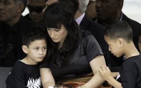 Jonah Lomu's widow Nadene and sons at the memorial service for the former All Black.