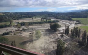 Damage on the Pohangina River following Cyclone Gabrielle.