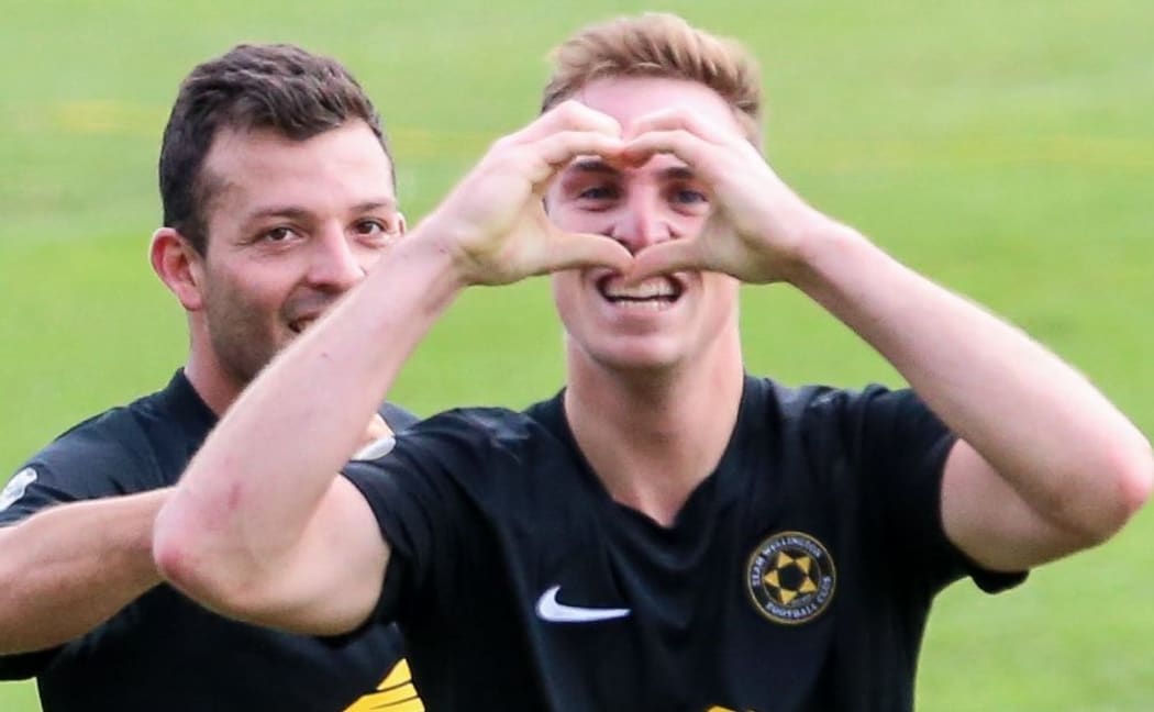 Ben Harris celebrates a goal against Suva.