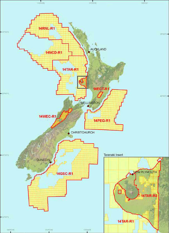 The oil exploration areas identified by the Government as part of its 2014 block offer.