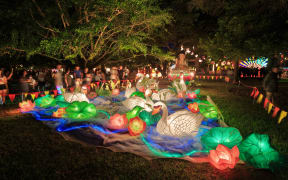 Lanterns sit on display at the 2025 Lantern Festival in Auckland.
