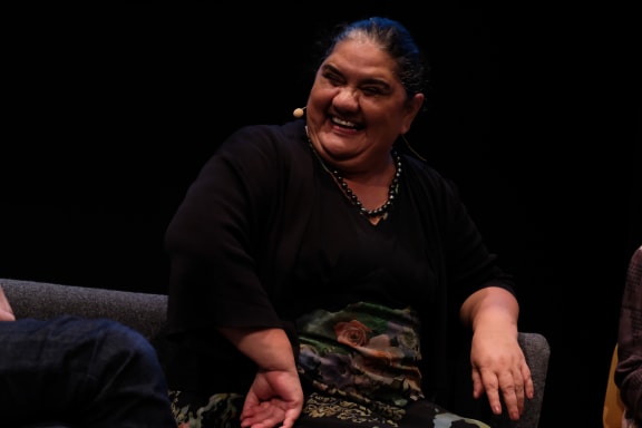 Dr Ella Henry speaking on a panel at City Gallery Wellington