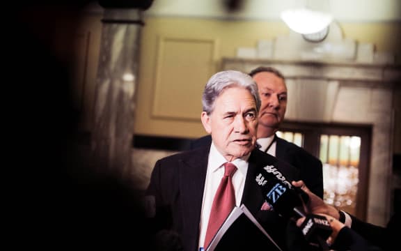 Winston Peters talks to media following the Government's release of the budget.