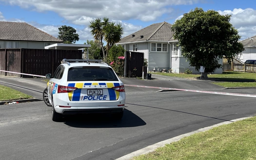 A police car on Douglas Crescent outside the address where a stabbing incident took place.