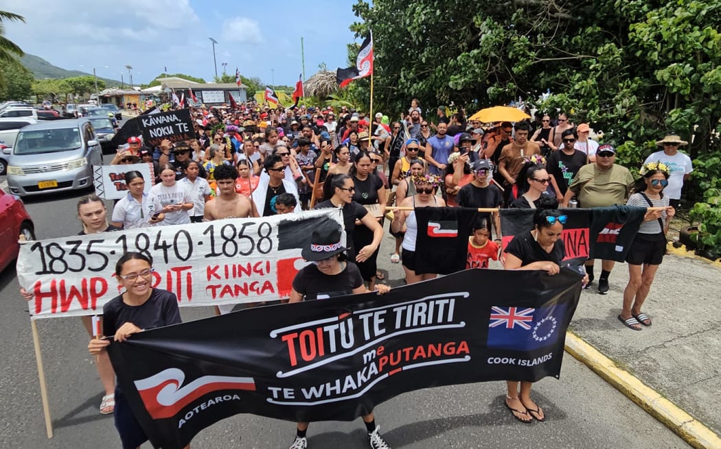 Hundreds of Cook Islanders march through Rarotonga in support of Tangata Whenua and their Hikoi mo te Tiriti.