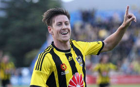 The Phoenix striker Nathan Burns celebrates a goal.