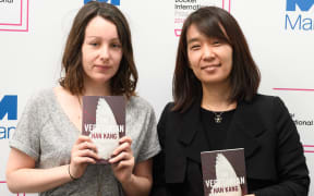 Korean author Han Kang (r) and translator Deborah Smith