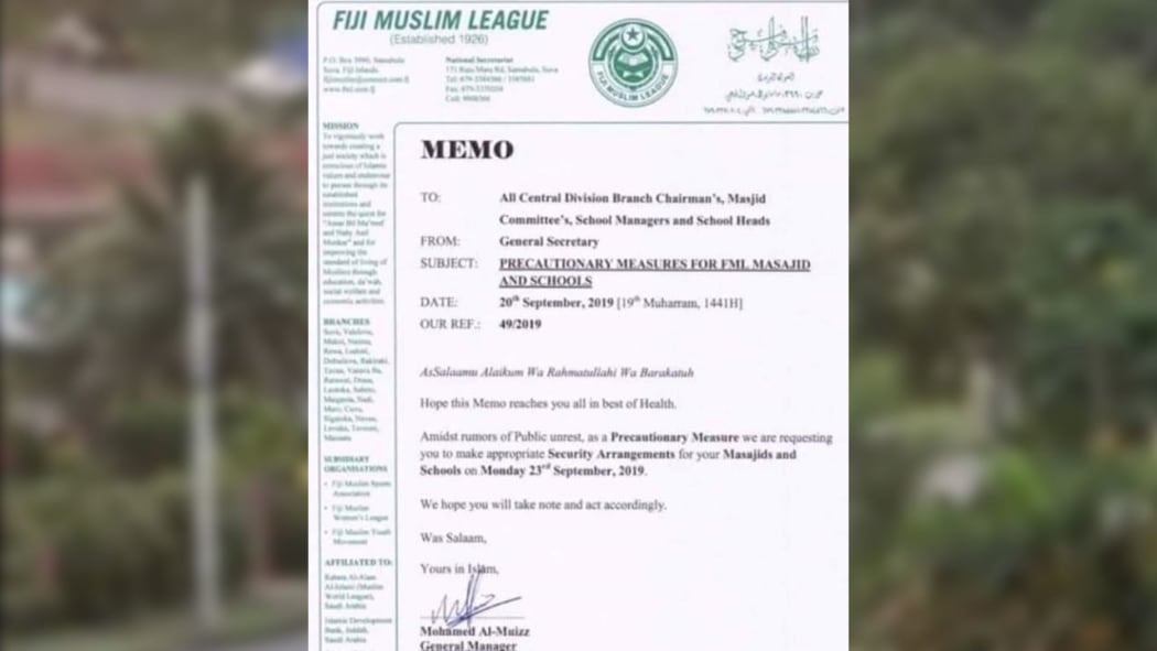 Memo from the Fiji Muslim League