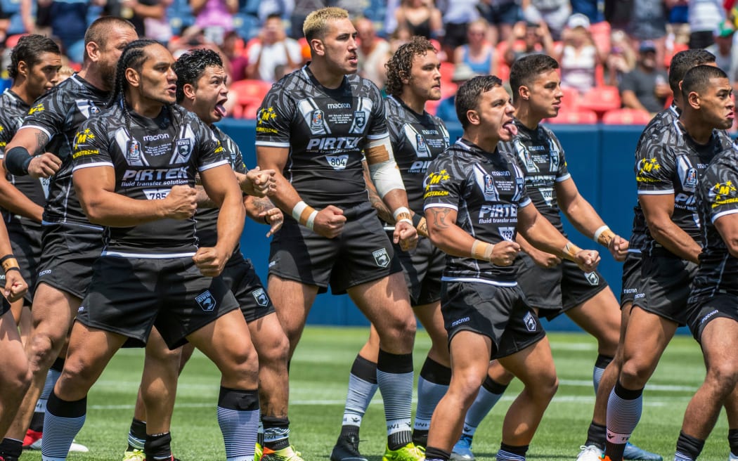 The Kiwis perform their pre-match haka against England
