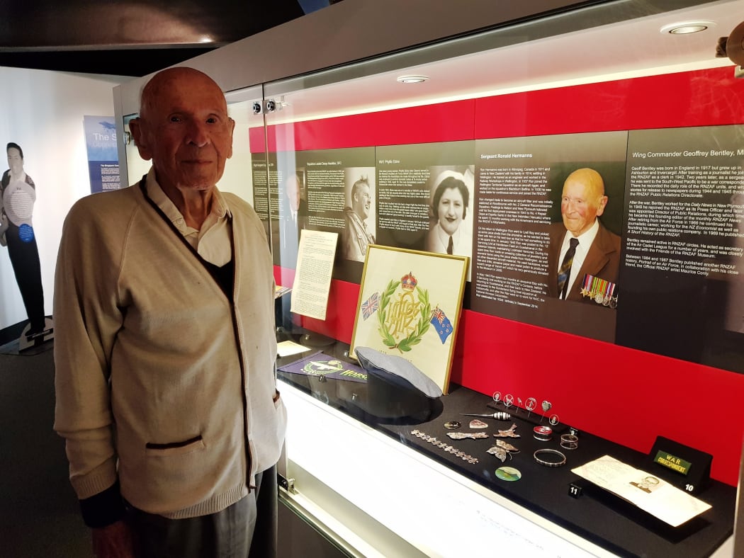 Ron Hermanns visiting the display of his ‘trench art’ at the Air Force Museum of New Zealand in 2018.