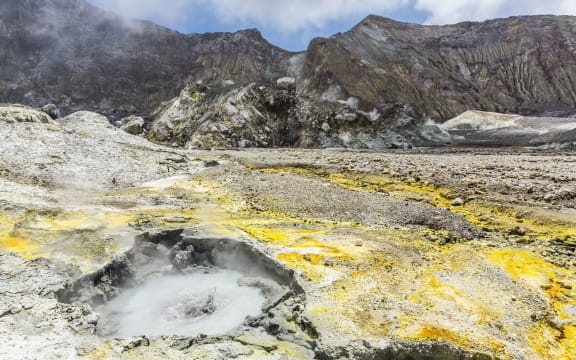 An active andesite stratovolcano on White Island, off the east side of North Island, New Zealand, Pacific