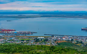 Aerial view of Bluff town in New Zealand