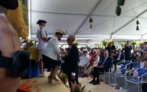 Niue's Premier Toke Talagi receiving his knighthood from New Zealand's Governor General Patsy Reddy.