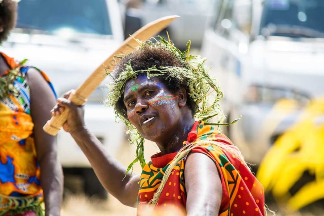 Vanuatu Kastom performer at International Day for Rural Women, October 2015 - Emua Village.