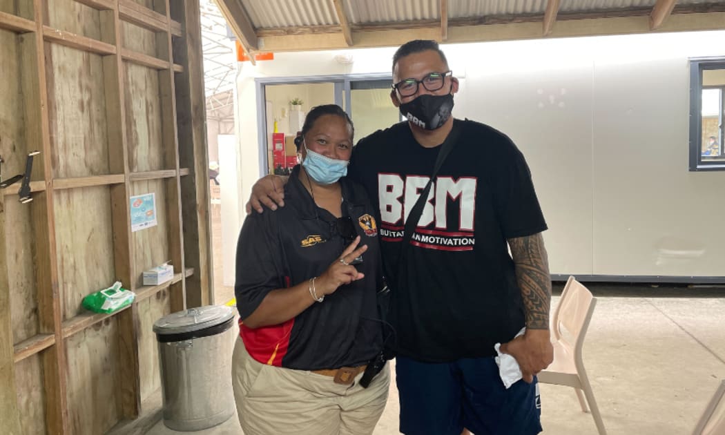 Phylis Latu and David Letele at the Manurewa marae mass vaccination event on January 23 (Latu and Letele are in the same bubble).