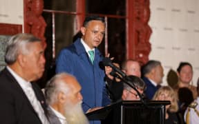 Green Party Co-leader James Shaw speaking at the dawn service.