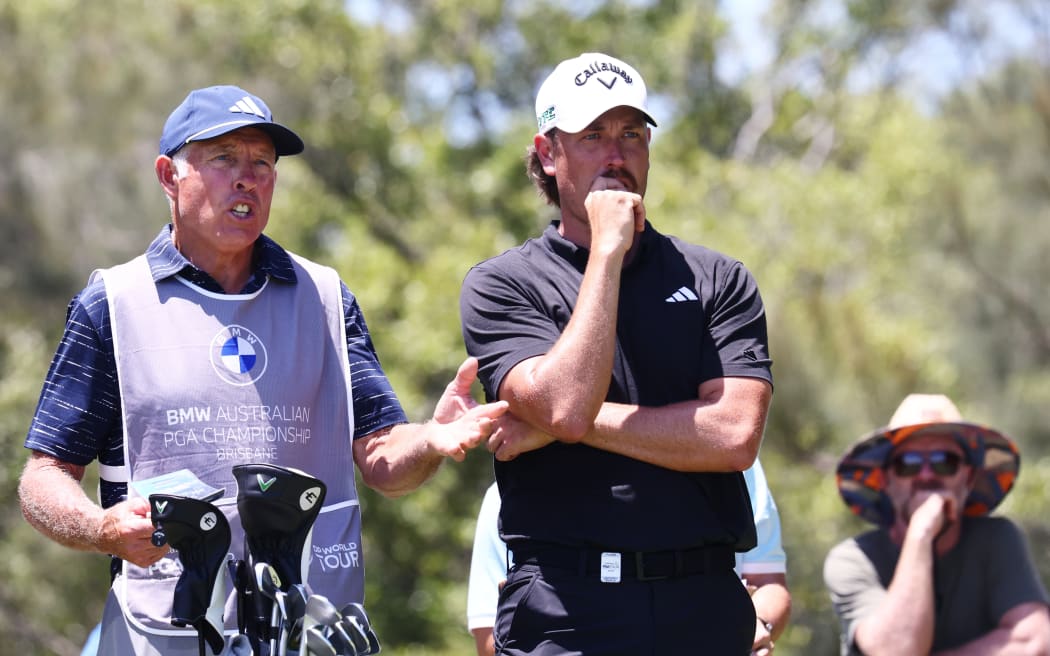 Anthony Quayle of Australia with his caddie Steve Williams, Australian PGA Championship, Brisbane, 2025.