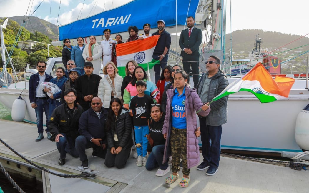 Members of the Indian community bid farewell to the INSV Tarini in Lyttelton on Sunday.